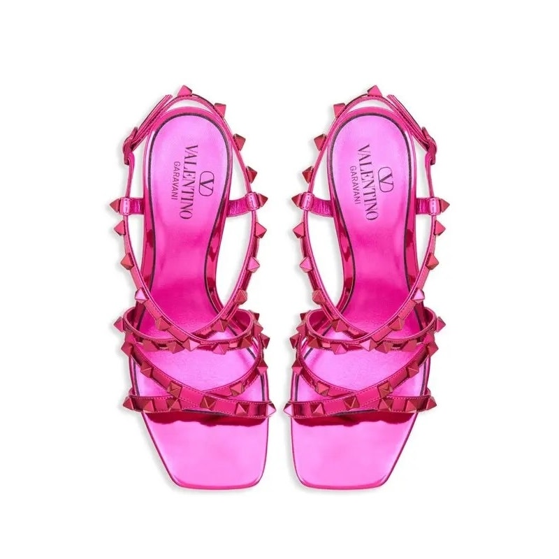 Valentino Garavani Pink 100 Rockstud Mirrored Strappy Sandals