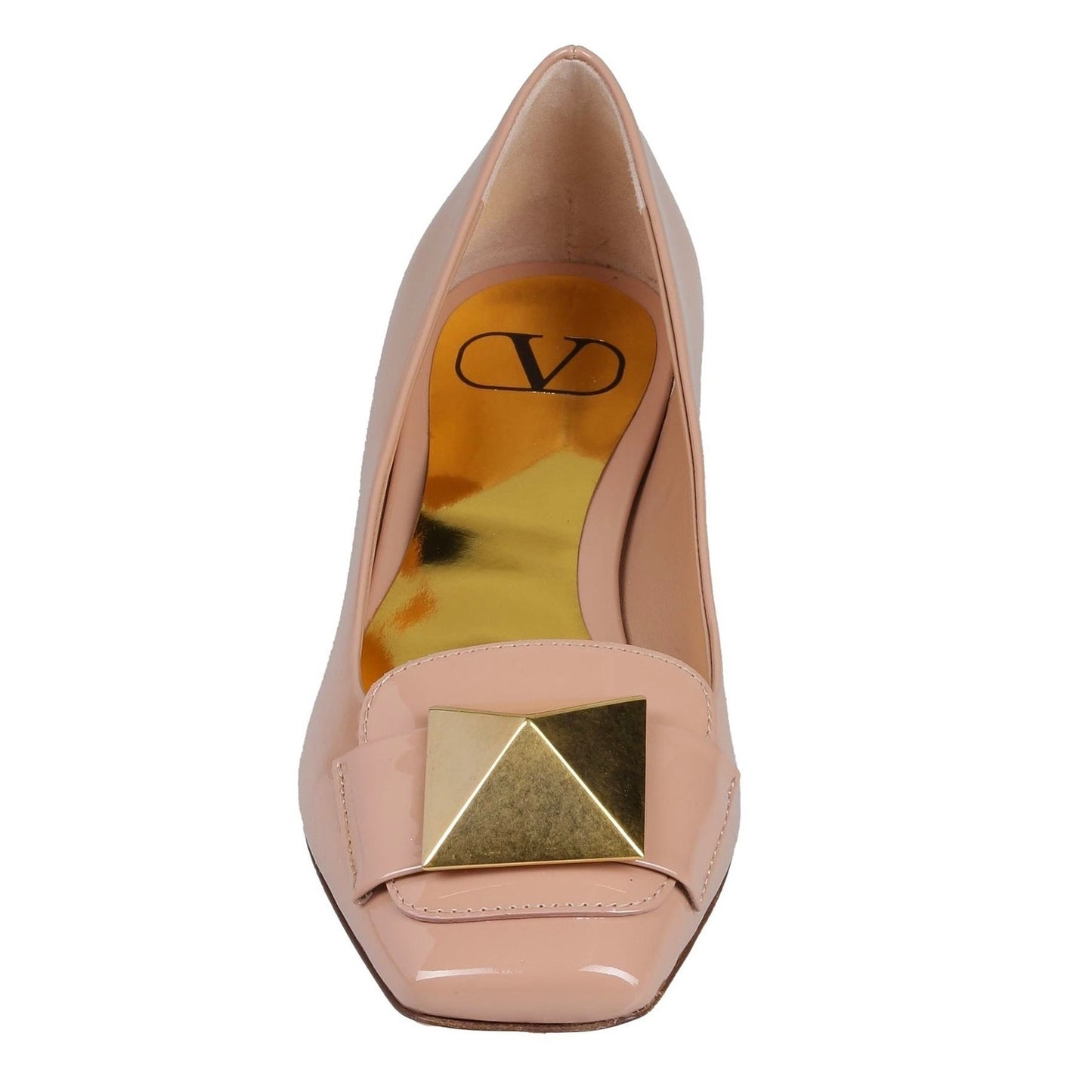 Valentino Garavani Beige One Stud Flat Patent Leather Ballerina Shoes
