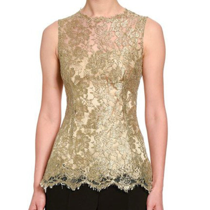 NWT Dolce & Gabbana Gold Metallic Chantilly Lace Sleeveless Tank Top Blouse IT 40 S
