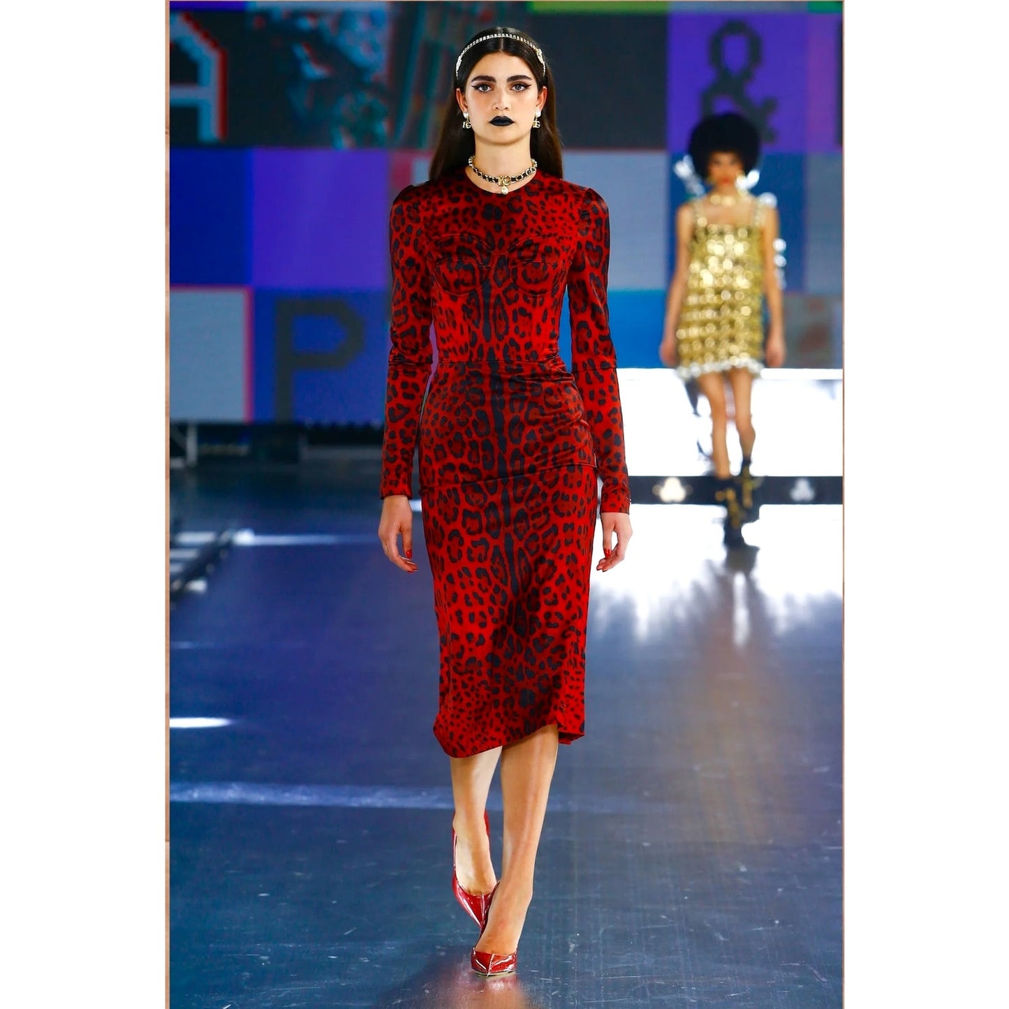 NWT Dolce & Gabbana Red Tubino bustier  Leopard-Print Satin Midi Dress 40 S