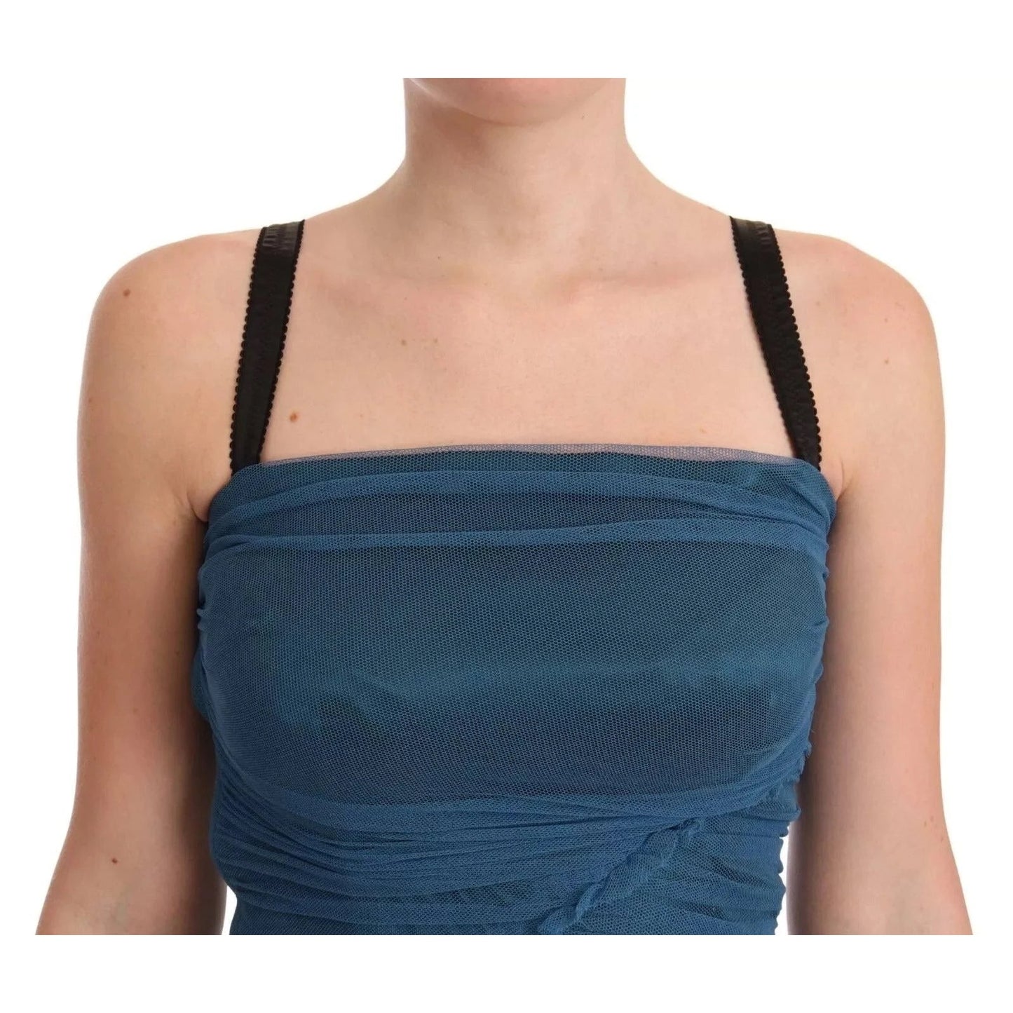 NWT Dolce & Gabbana Blue Tulle Ruched Mesh Bodycon Midi Dress 44 L