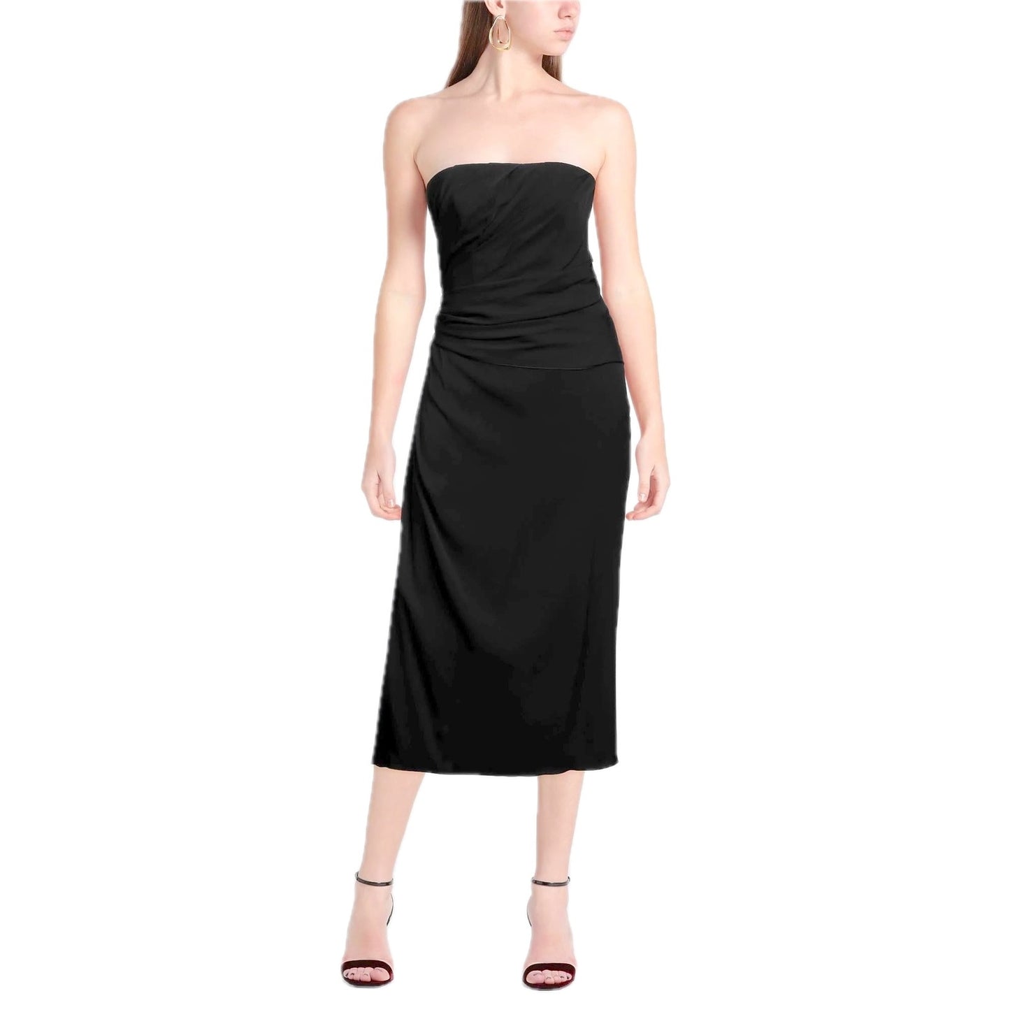 DOLCE & GABBANA Strapless Ruched Midi Dress Black 40 S