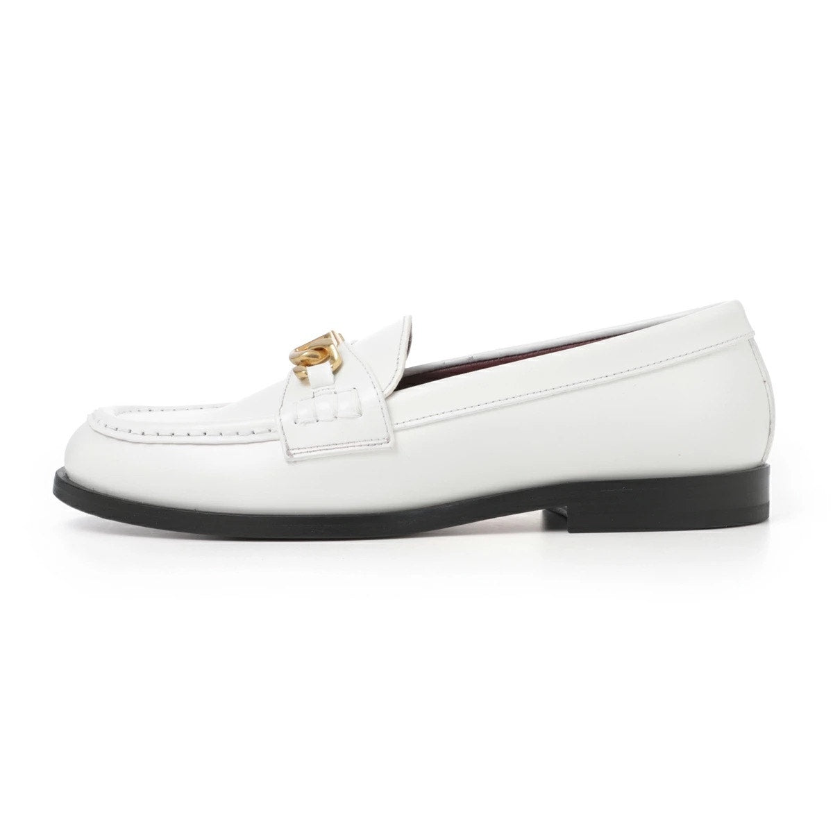 NIB Valentino Garavani  vlogo chain Leather Loafers White Gold 38.5