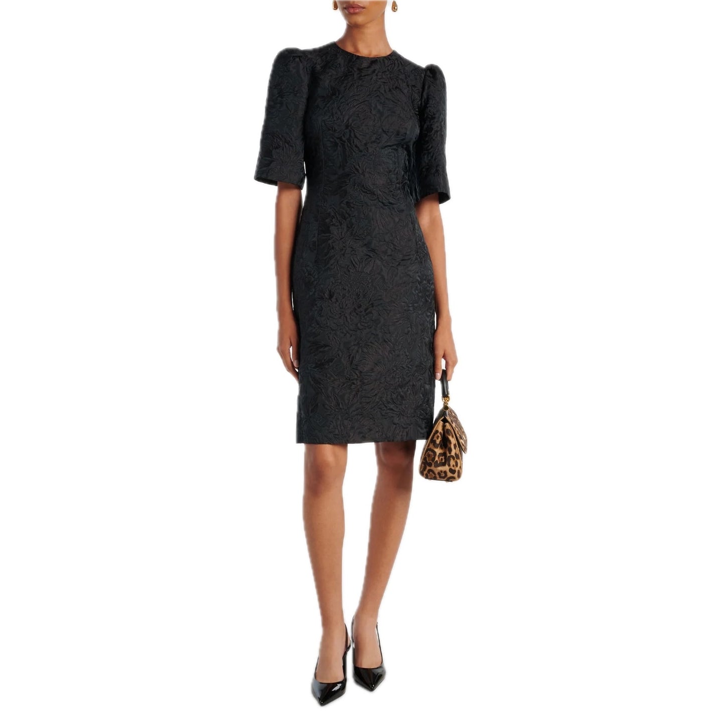 DOLCE & GABBANA Black A-line Brocade Jacquard Mini Dress 42 M