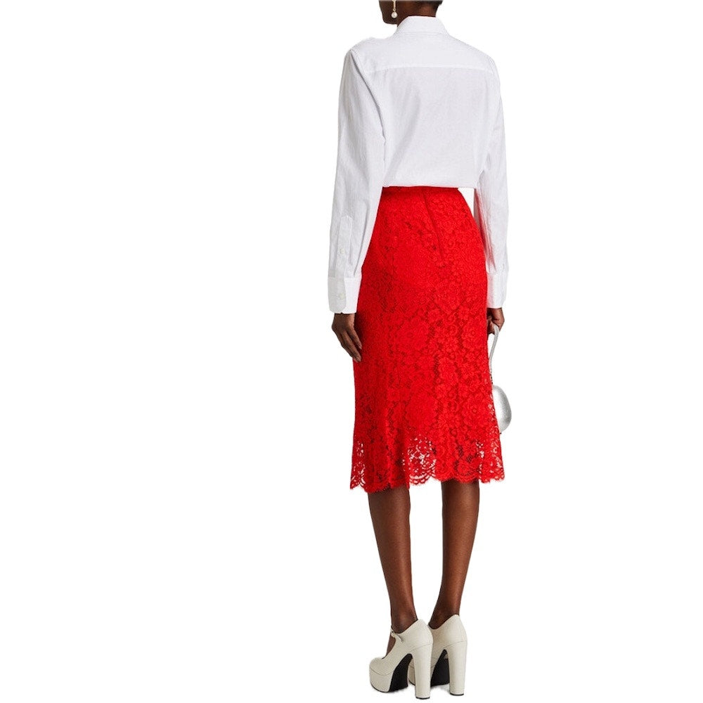 NWT Dolce & Gabbana Red corded Lace Midi Skirt IT 38 US XS