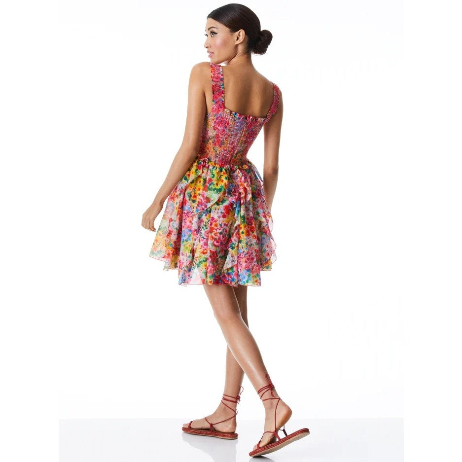 Alice + Olivia Jocelyn smocked Floral Mini Dress Multi