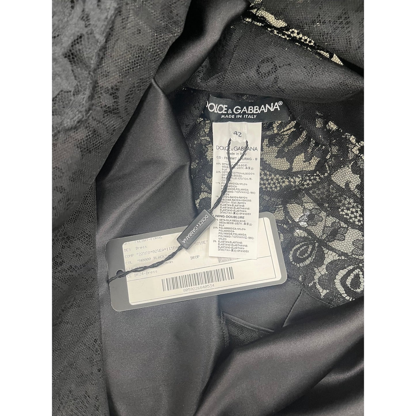 NWT Dolce & Gabbana Chantilly Lace Silk Satin Midi Dress Black IT 40 US S