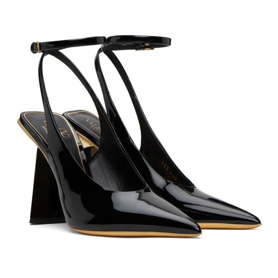 NIB Valentino Garavani Black One Stud Hyper Heel Pumps Gold 36.5