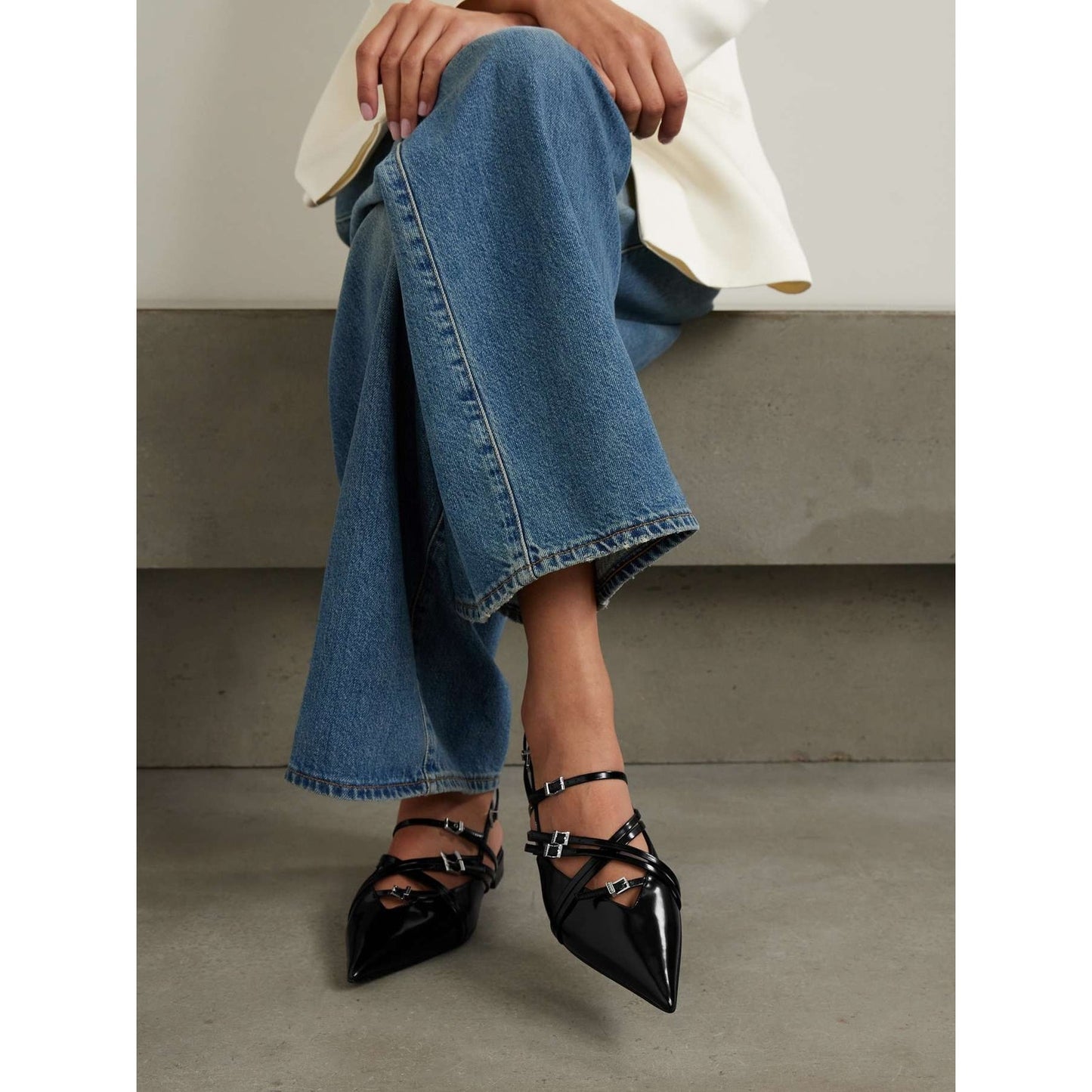 Gucci Seraphine Black Strappy Pointed toe  slingback Ballet Flats buckles