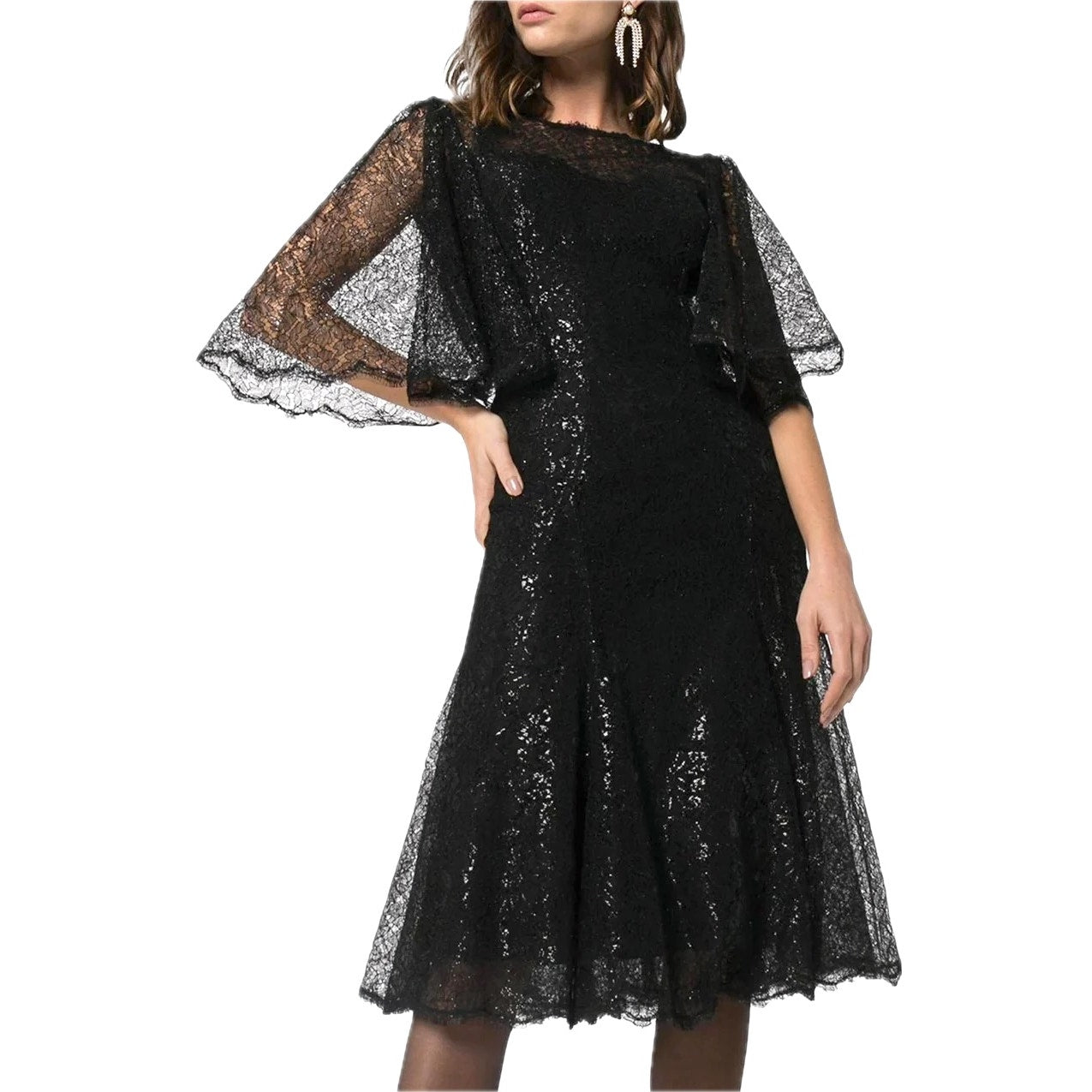 NWT Dolce & Gabbana Black Metallic Corded Lace Flared Low Back Dress IT 40 US S