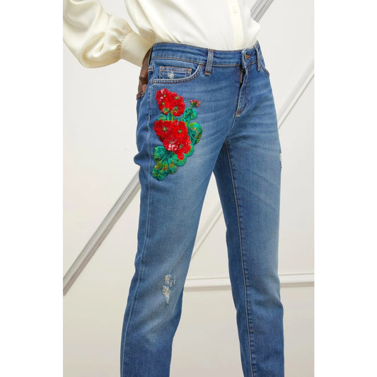 NWT Dolce & Gabbana Floral Applique Skinny Jeans  IT 44 L