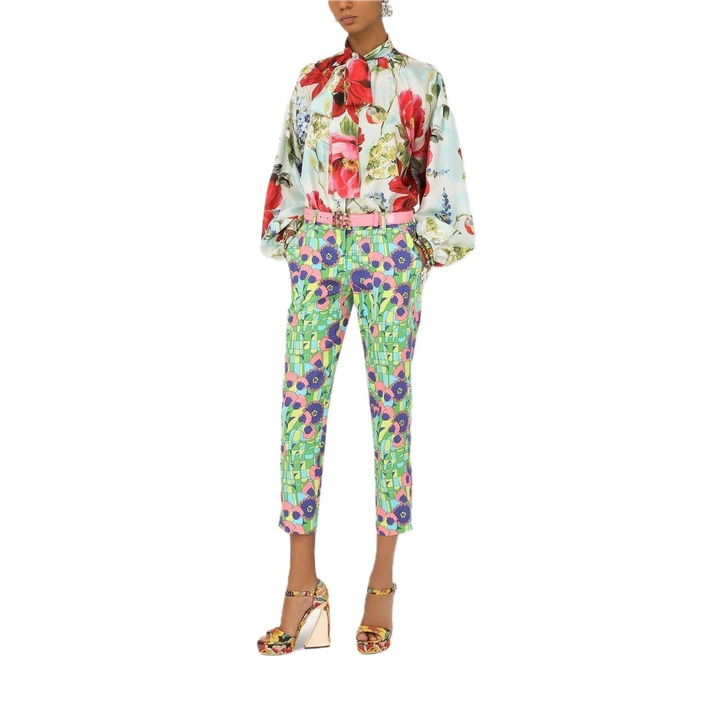 NWT  Dolce & Gabbana Floral Print Blouse Silk Shirt Multicolor IT 42 US M