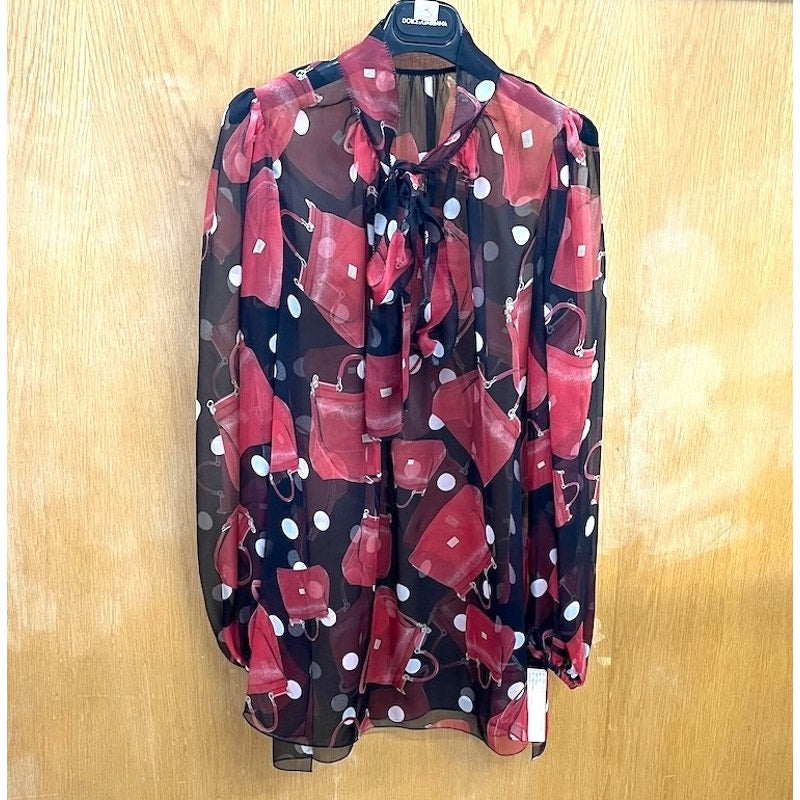 NWT Dolce & Gabbana Black Red Blouse bow neck silk blouse IT 42 US M