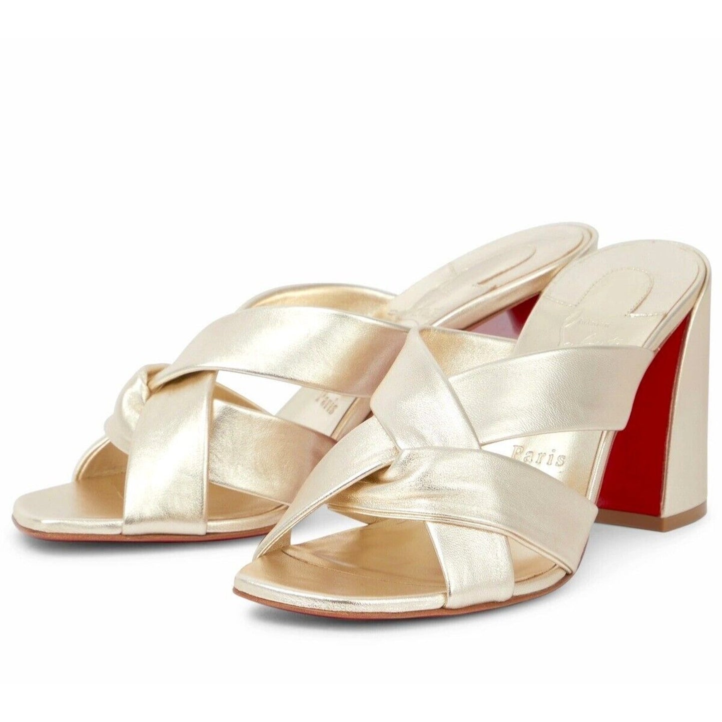 Christian Louboutin Dispo Club 85 Metallic Leather Mules Sandals Gold