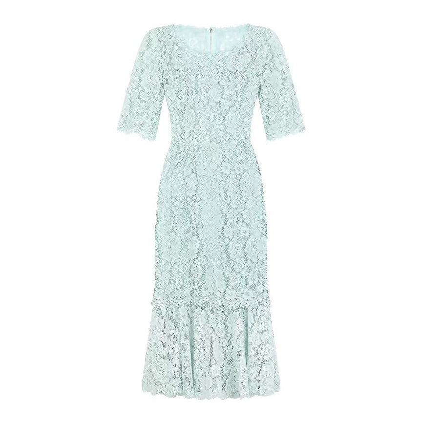 NWT Dolce & Gabbana Mint Lace Overlay Short Sleeve Midi Dress 40 S