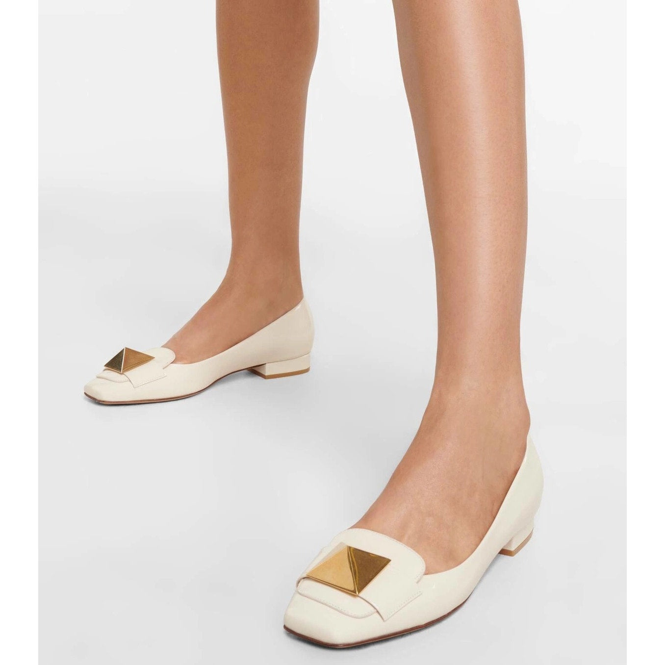 Valentino Garavani Ivory One Stud Flat Patent Leather Ballerina Shoes