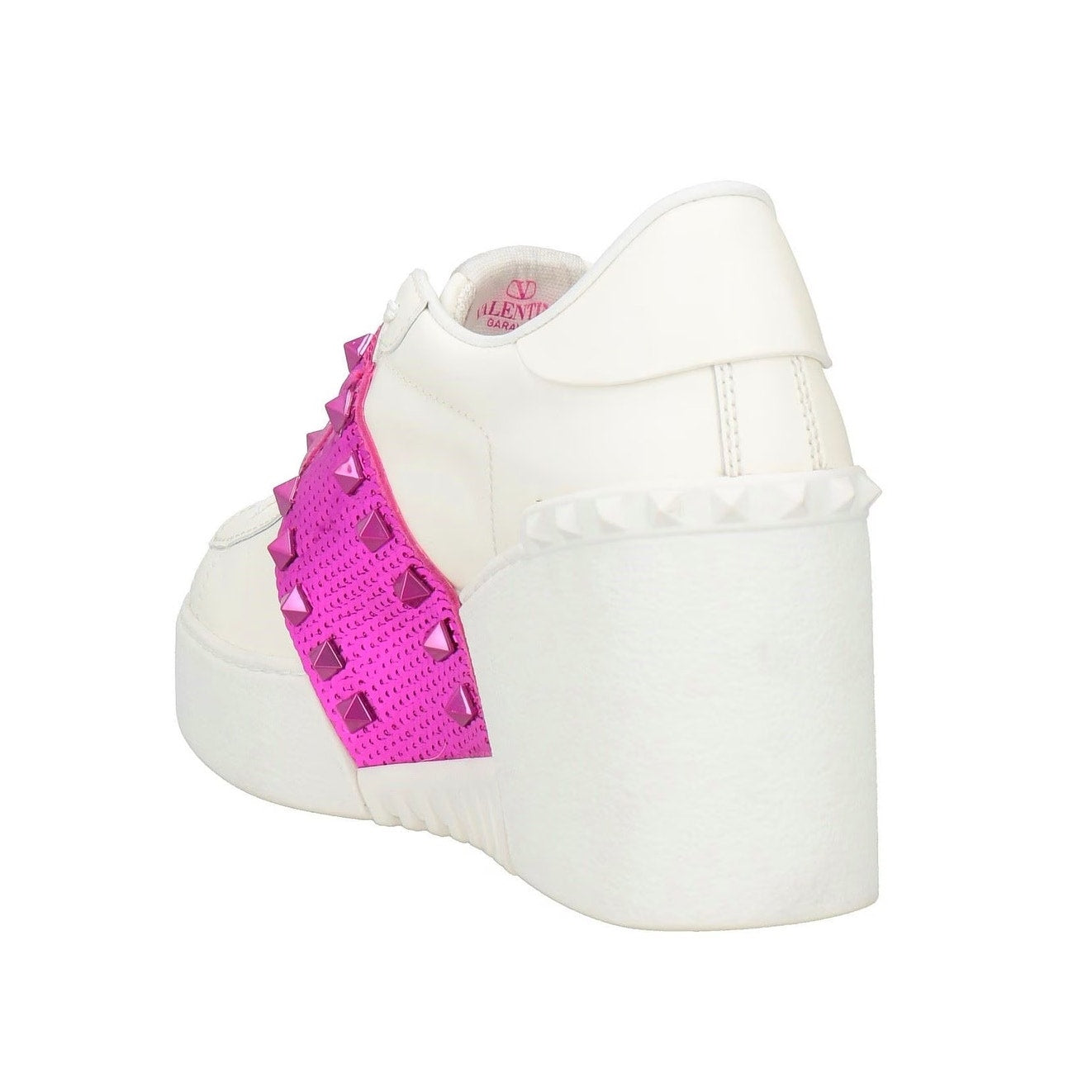 Valentino Garavani White Open Disco Platform Wedge Sequin Sneaker