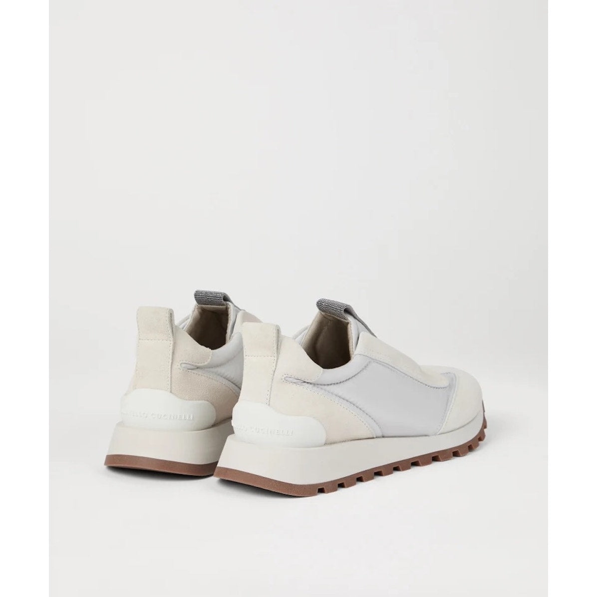 Brunello Cucinelli monili-embellished Suede Techno Fabric slip-on sneakers White