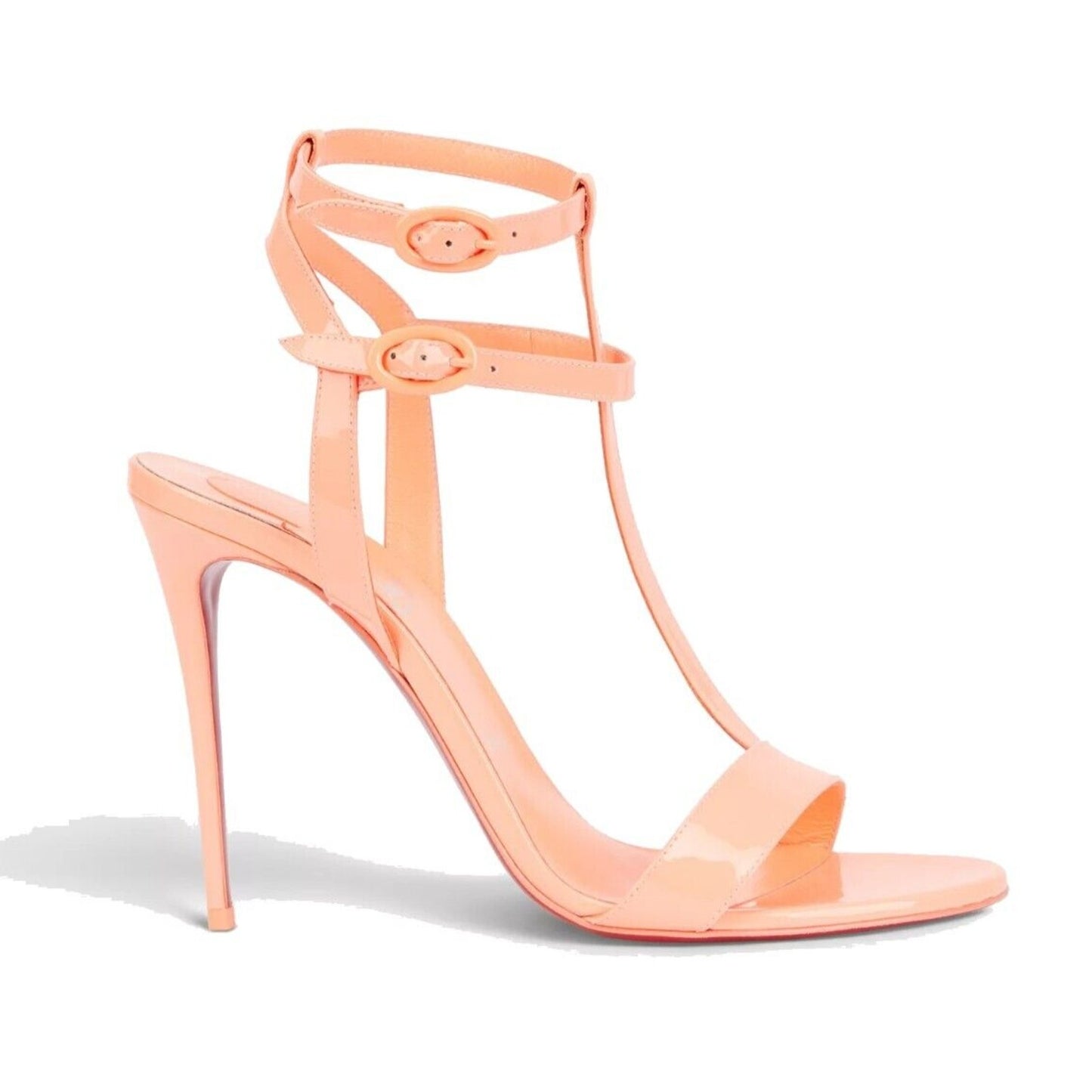 CHRISTIAN LOUBOUTIN Mara 100 Patent Leather Stilleto Sandals Orange