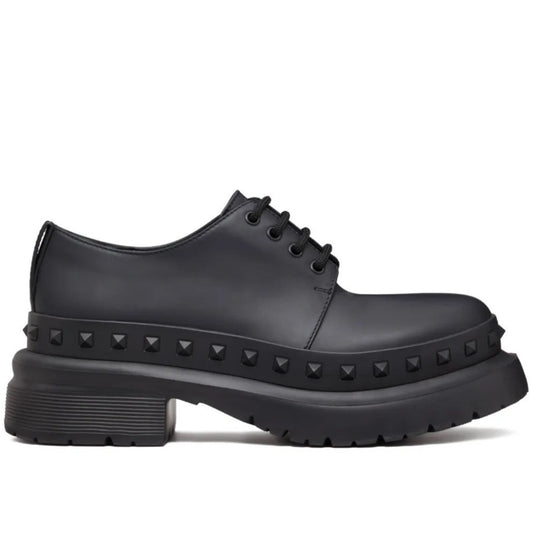 NIB Valentino Garavani Black M-Way Rockstud leather Derby shoes 42