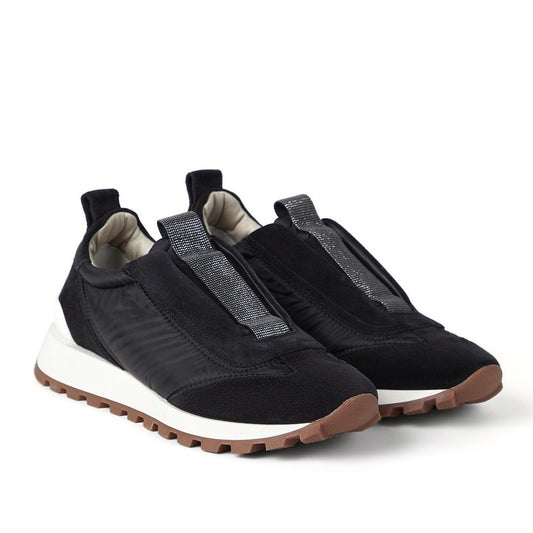 Brunello Cucinelli monili-embellished Suede Techno Fabric slip-on sneakers Black 36