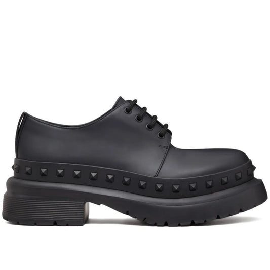 Valentino Garavani Black M-Way Rockstud leather Derby shoes