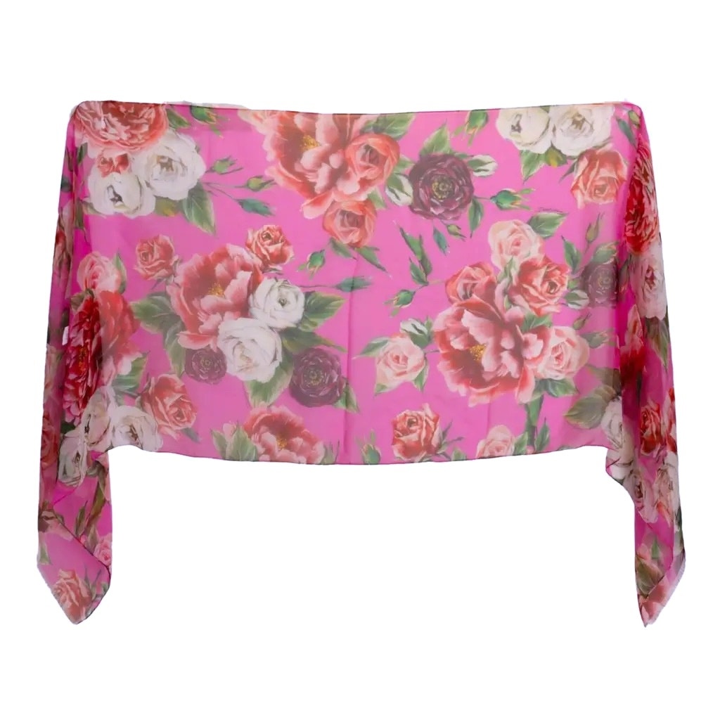 Dolce & Gabbana Floral Rose printed luxury lightweight silk scarf Pink