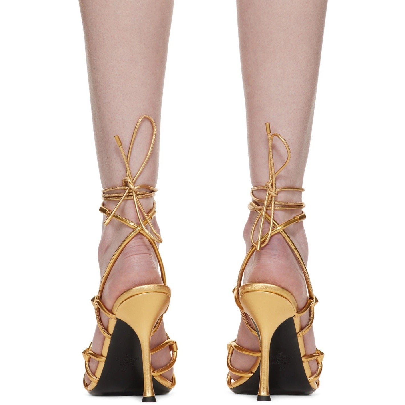 NIB Valentino Garavani Rockstud Net lace-up Heel Leather Sandals 36