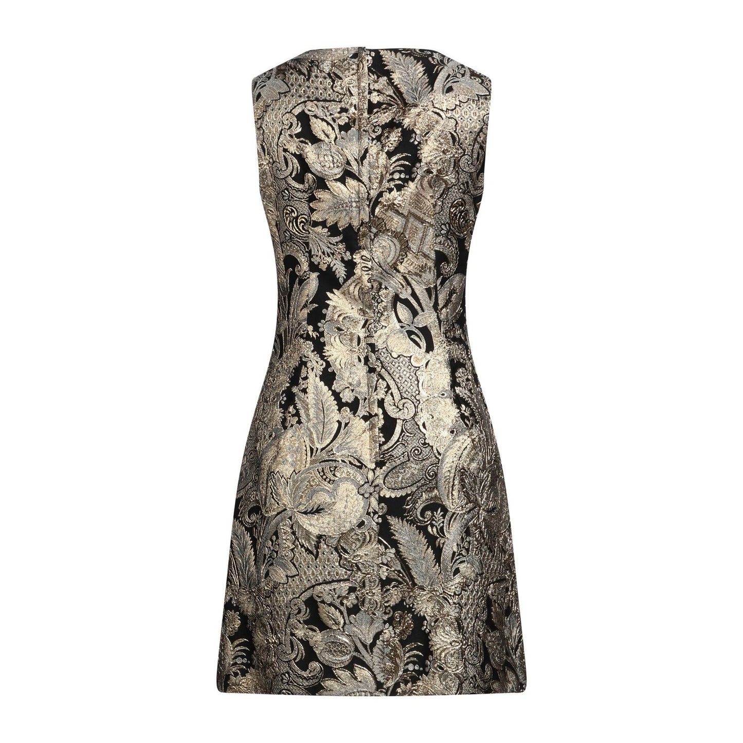DOLCE & GABBANA Gold Metallic  Jacquard Sleeveless Mini Dress 42 M