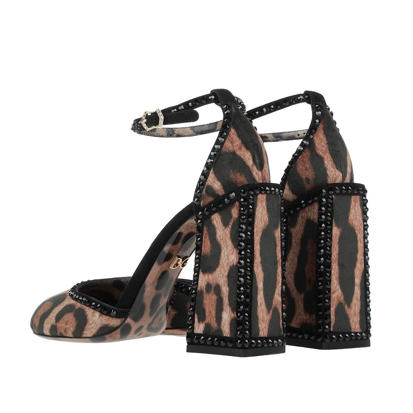 Dolce & Gabbana Leopard Crystal Velvet Ankle Strap Pumps Black Brown