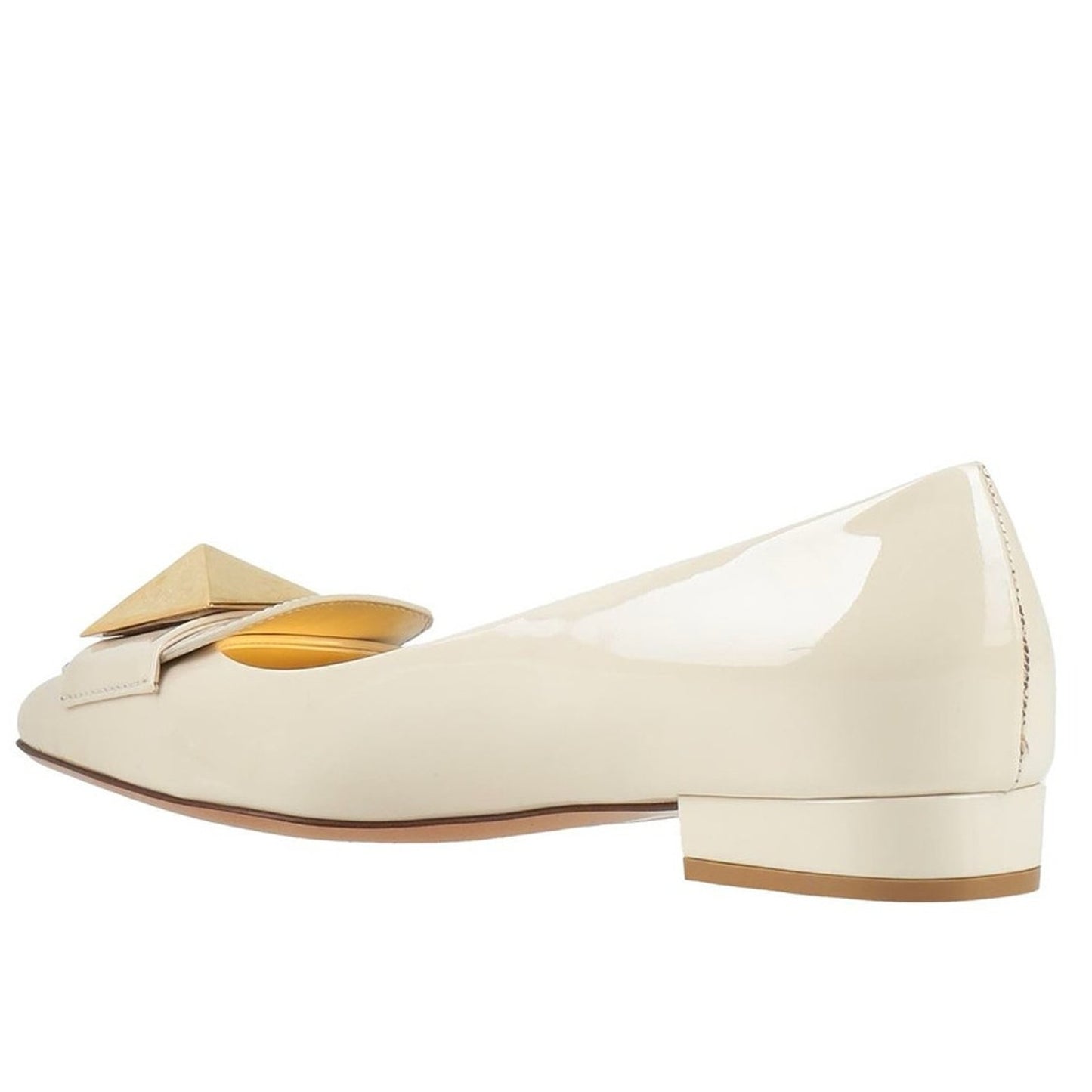 Valentino Garavani Ivory One Stud Flat Patent Leather Ballerina Shoes 35
