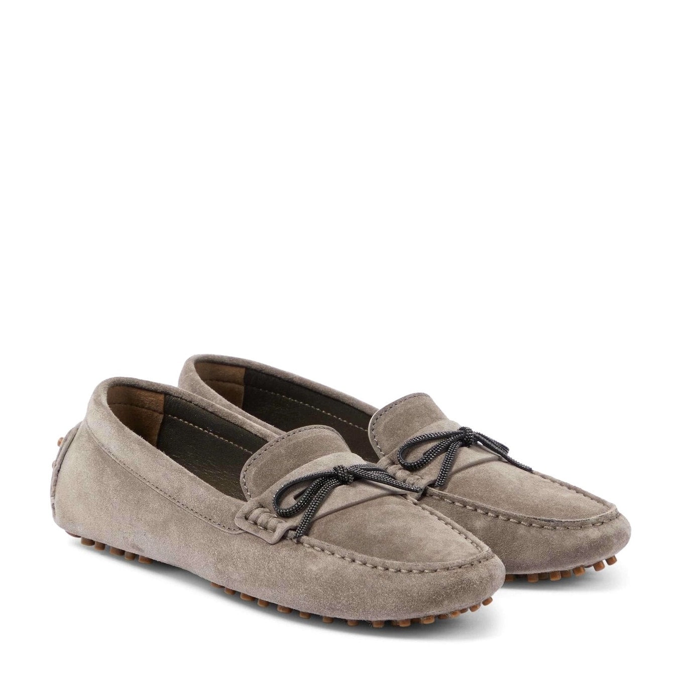 Brunello Cucinelli Monili embellished Suede Moccasins Loafers