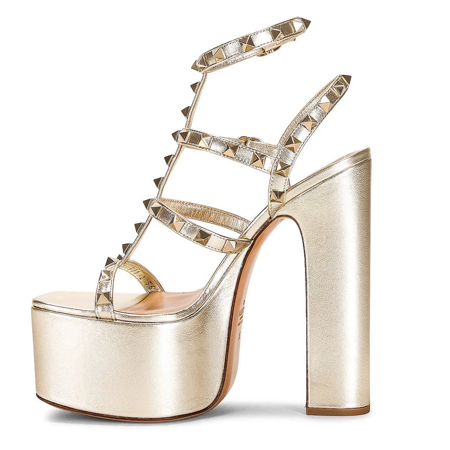 Valentino Garavani 155mm Rockstud Metallic Leather Platform Sandals