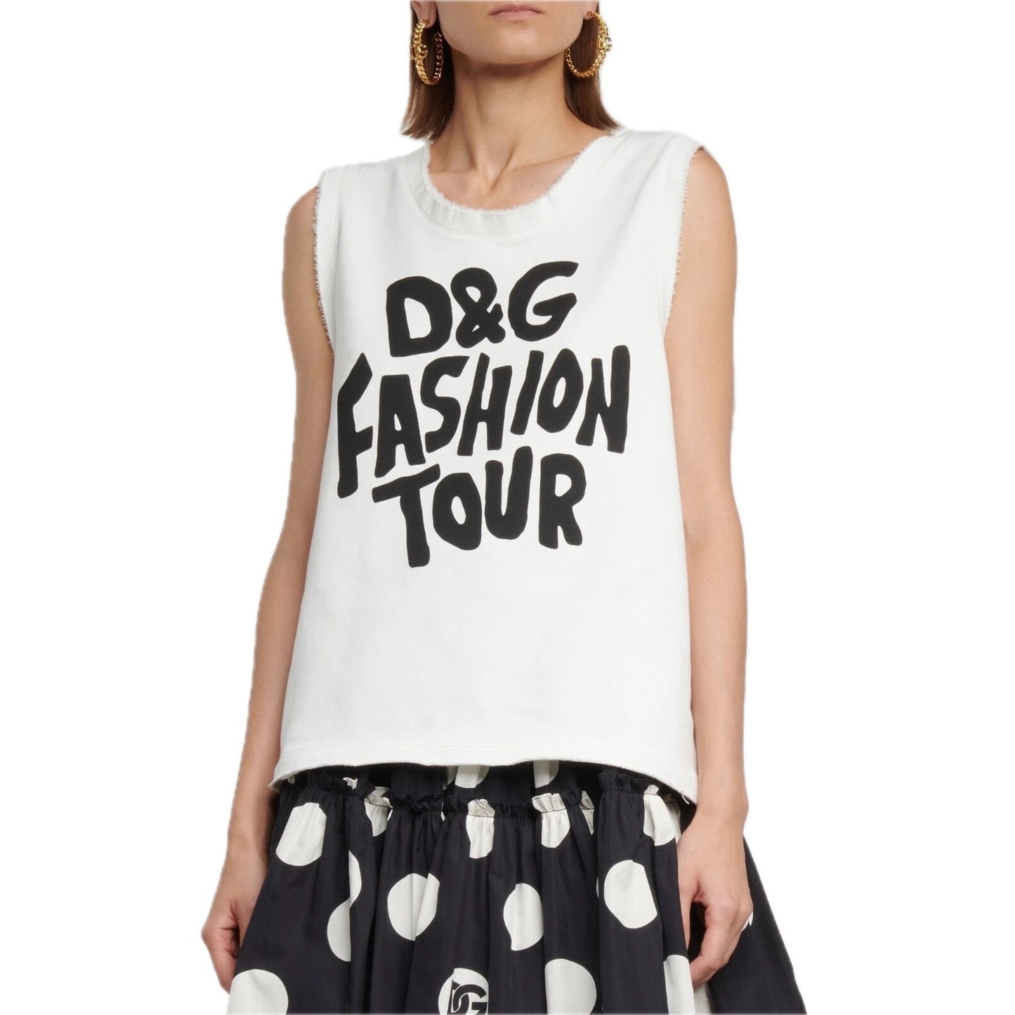 NWT Dolce & Gabbana White D&G Fashion Tour Sleeveless T-Shirt IT 38 XS