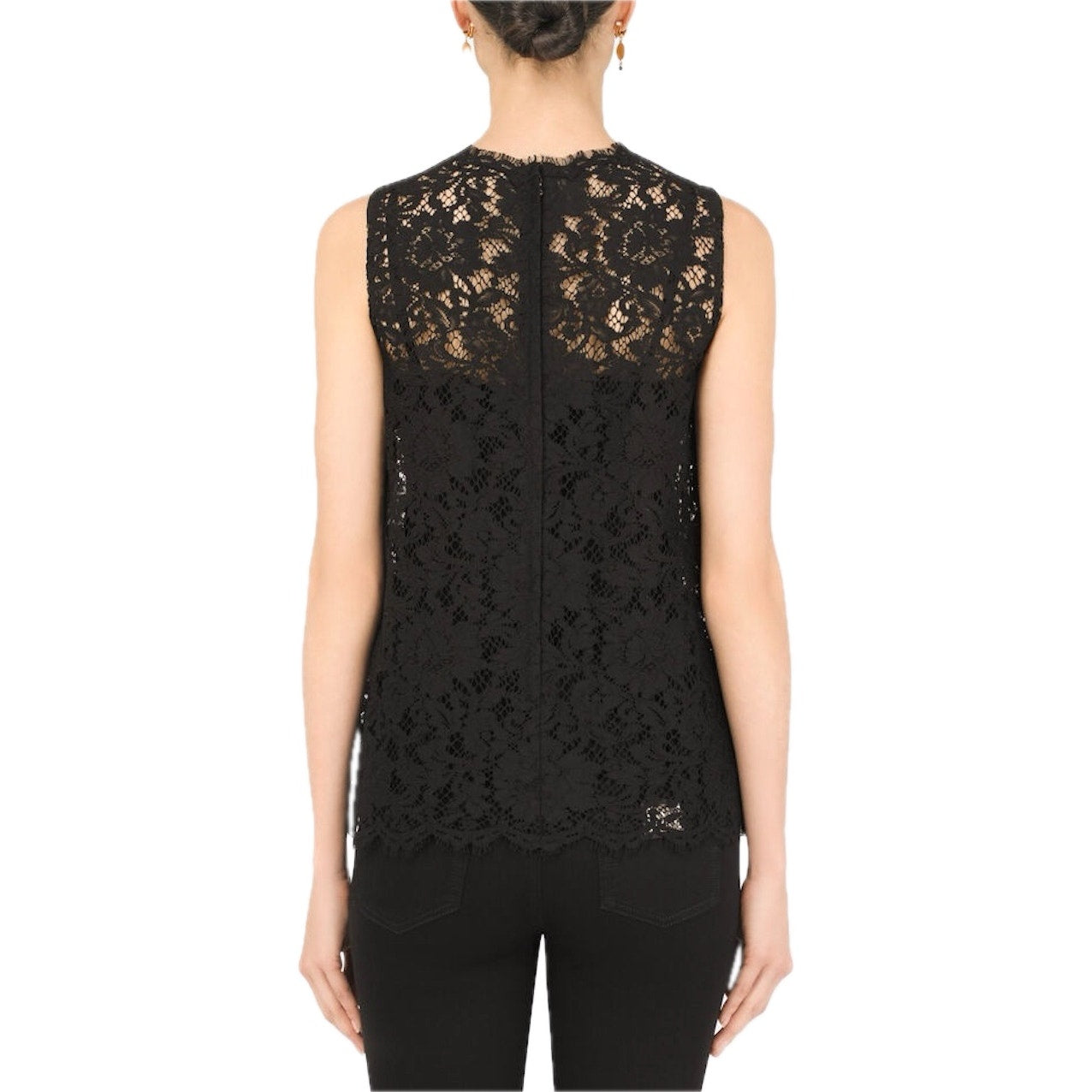 NWT Dolce & Gabbana Black Cordonetto Lace Sleeveless Tank Top Blouse IT 38 XS