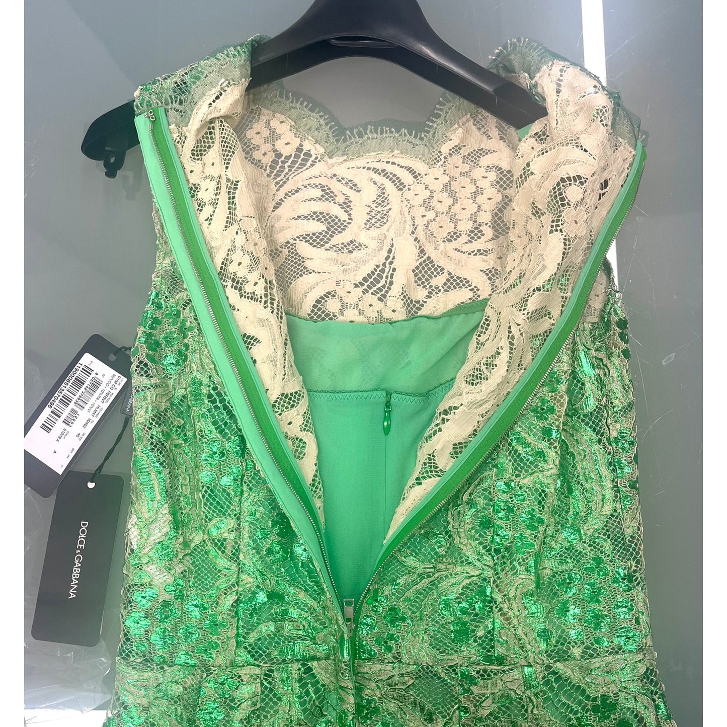 Dolce & Gabbana Semi Sheer Metallic Coated Corded lace Sleeveless Midi Dress 40 S