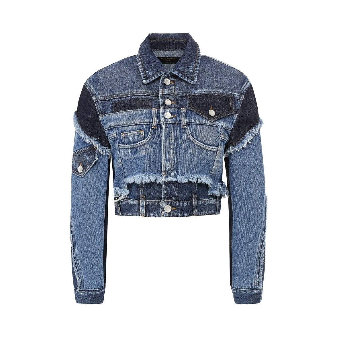 NWT Dolce & Gabbana Cropped Blue Denim Patchwork Jean Jacket IT 40 S