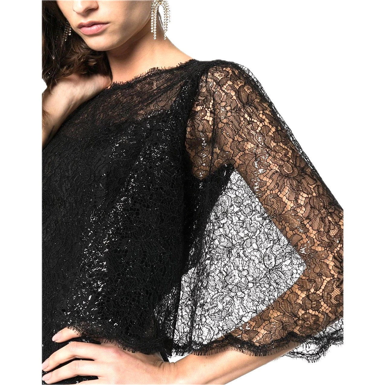 NWT Dolce & Gabbana Black Metallic Corded Lace Flared Low Back Dress IT 40 US S