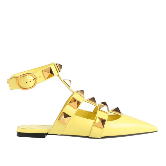 Valentino Garavani Yellow Roman Stud Ballerina Flat Ankle Strap 37