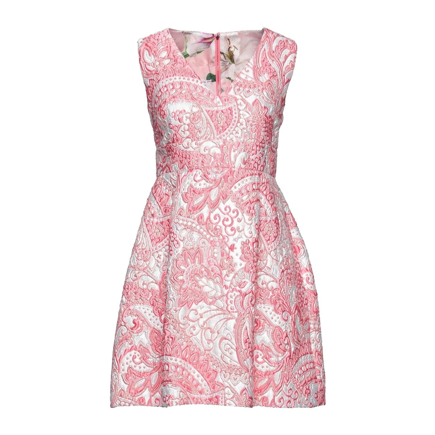 NWT Dolce & Gabbana Pink Floral Jacquard Pleated Sheath Mini Dress IT 42 M