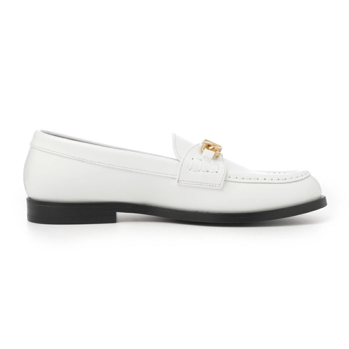 NIB Valentino Garavani  vlogo chain Leather Loafers White Gold 38.5