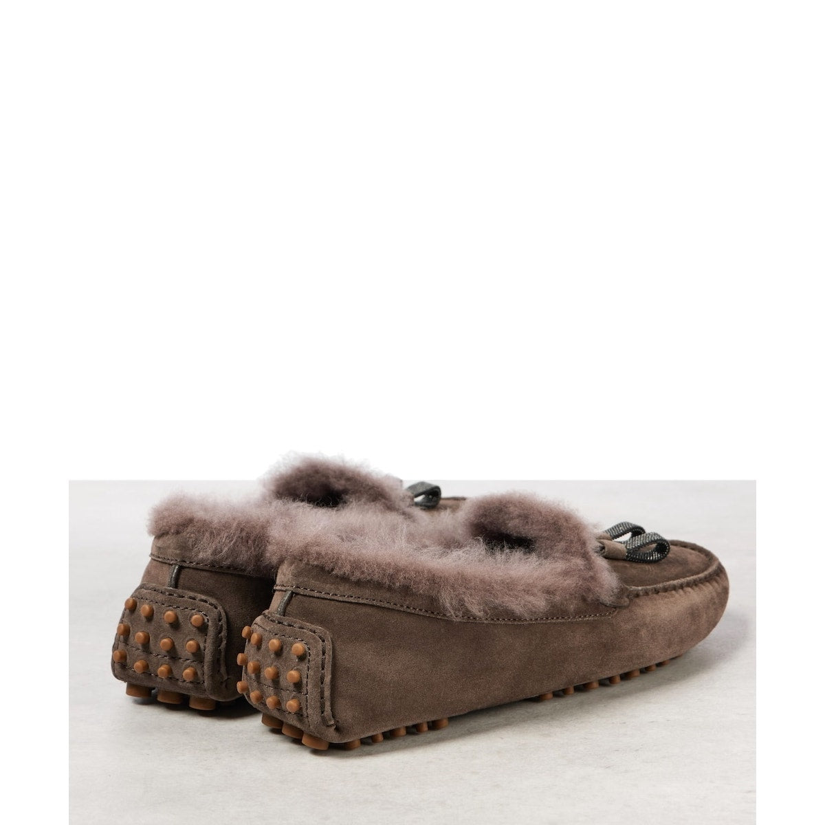 Brunello Cucinelli Monili-embellished Shearling Loafers Dark Brown