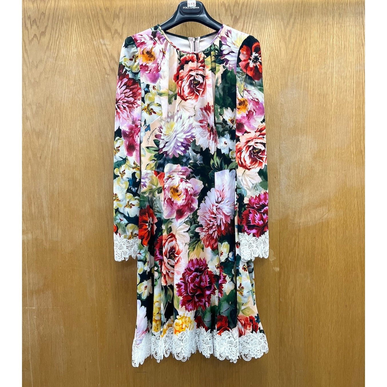 NWT Dolce & Gabbana Lace Trimmed Floral Crepe Mini Dress Multi IT 40 / S