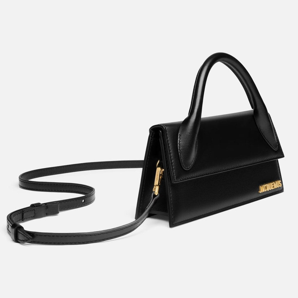 NWT Jacquemus Le Chiquito Long Leather Bag Black Gold Logo