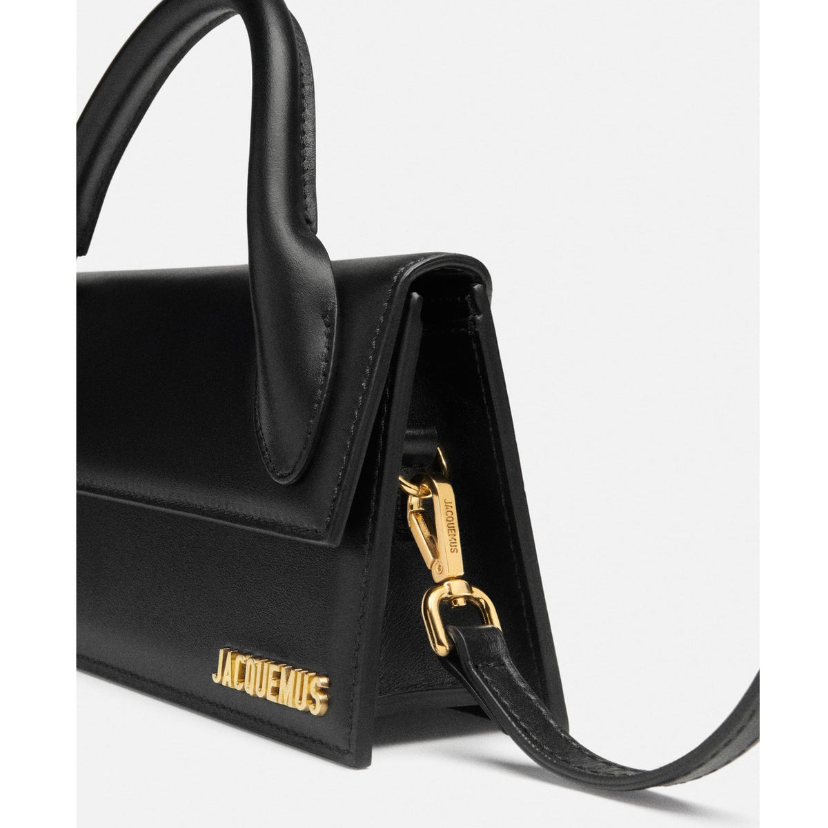 NWT Jacquemus Le Chiquito Long Leather Bag Black Gold Logo