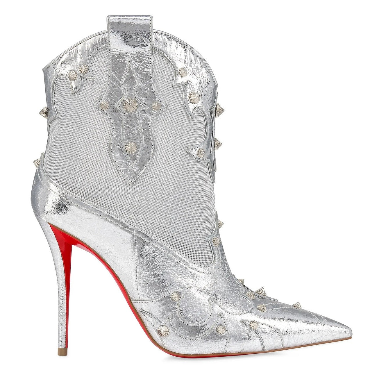 Christian Louboutin Silver bootytiag 100mm metallic leather western boots