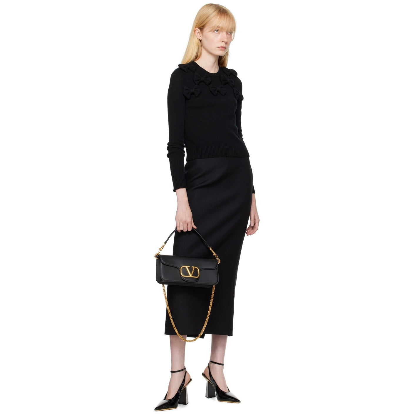 NIB Valentino Garavani Black One Stud Hyper Heel Pumps Gold 36.5
