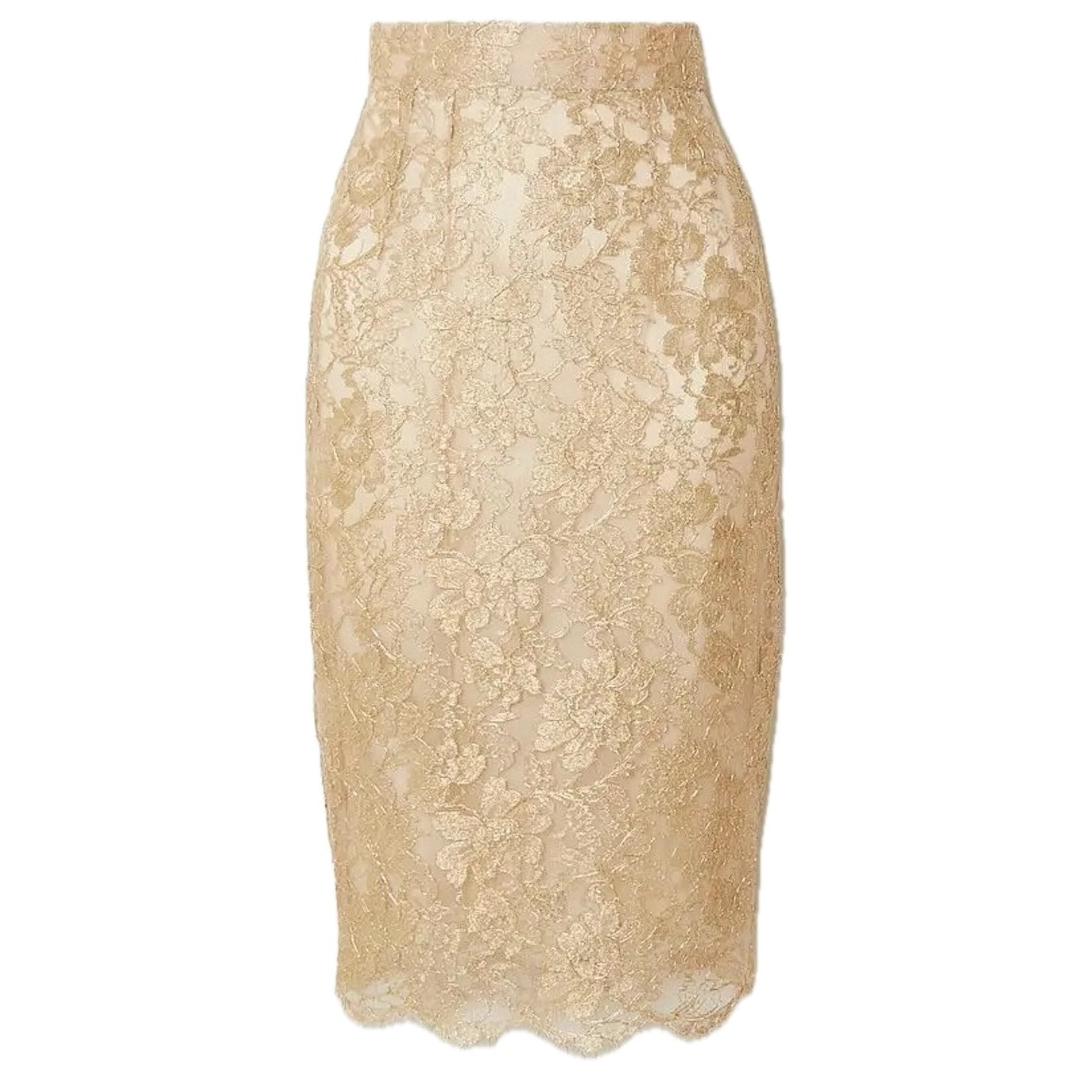 NWT Dolce & Gabbana Metallic Gold Lace Brocade Midi Skirt IT 38 US XS