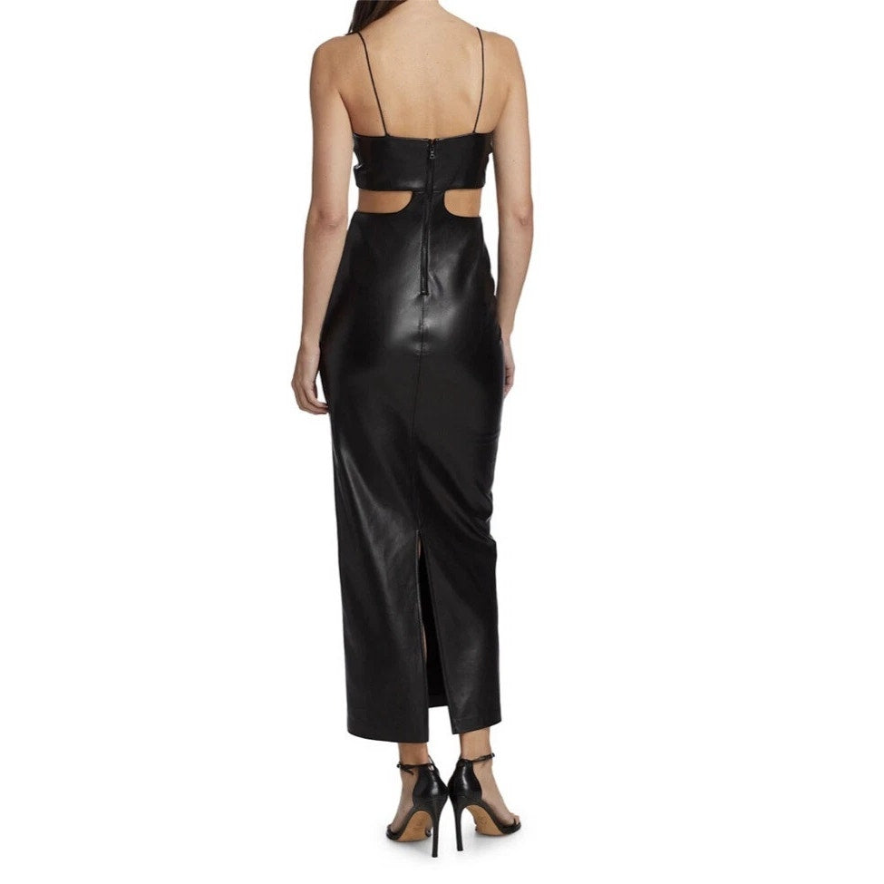 Alice + Olivia Havana Cutout Faux Leather Maxi Dress Black