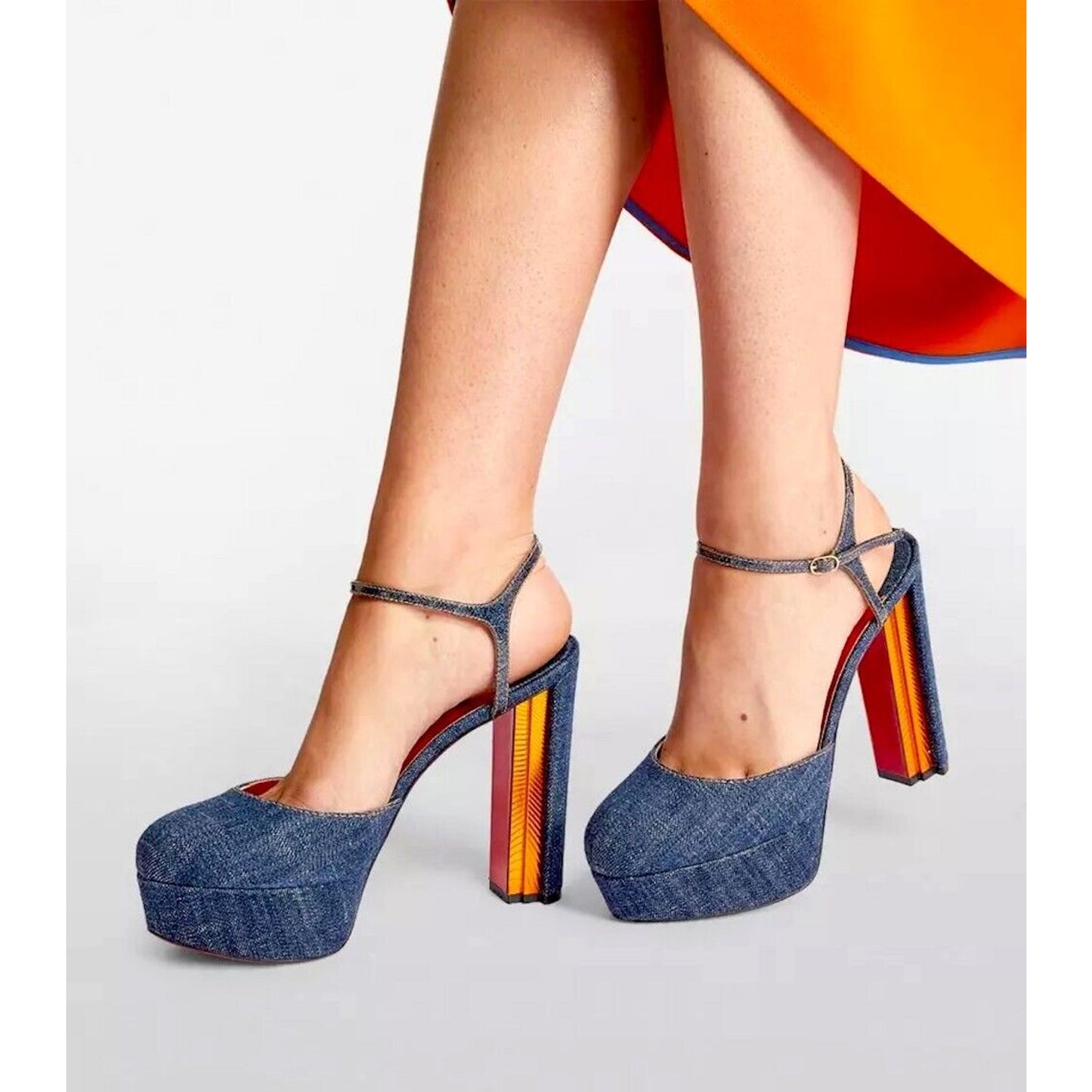 CHRISTIAN LOUBOUTIN Coluna 130 Denim Platform Mary Jane Pumps Blue